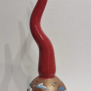 Amuleto Mediterraneo, corno rosso base bronzo decoro casette costiera