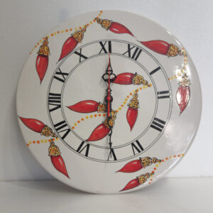 Orologio Ø cm 35 decoro corni rossi fondo bianco