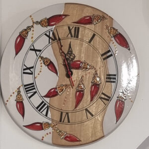 Orologio Ø cm 35 decoro corni fondo alternato bianco e bronzo a rilievo