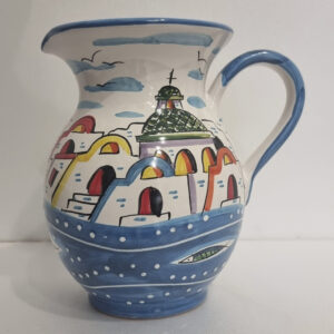 Brocca cm 20 decoro casette e limoni fondo azzurro e bianco