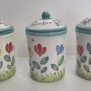 Barattoli in ceramica con coperchio decoro fiori primaverili