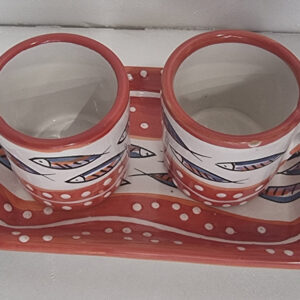 Set da caffè Tête-à-Tête decoro fondo marino in rosso con alici