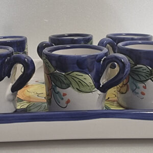 Servizio da caffè per 6 con vassoio decoro limoni fondo blu